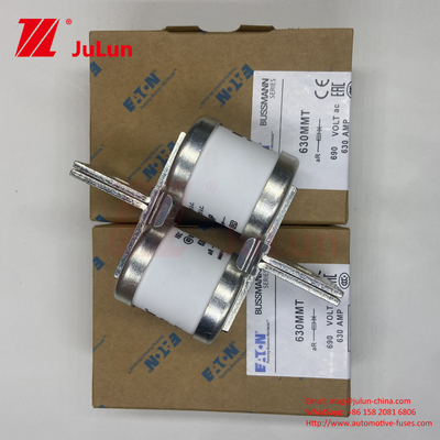 690V วอลเตจเรตติ้ง BUSSMANN 630MMT เซรามิกออโตโมทีฟ ฟิวส์กับ Twin Flat Plate Bolt Design สําหรับการติดตั้ง M6/M8