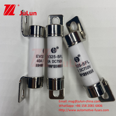 10A-50A 750VDC เซรามิกออโตโมทีฟ ฟิวส์ พร้อมบอลท์มอนท์ เซรามิก Ev325 ความสามารถในการทําลายฟิวส์ EV325 20KA 50kA 15A 25A