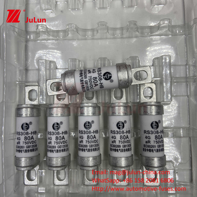M6 EV Fuse With Bolted Ceramic EV Charger 750VDC Fuse ภาระเคมีและอุณหภูมิสูง 40A 50A RS308
