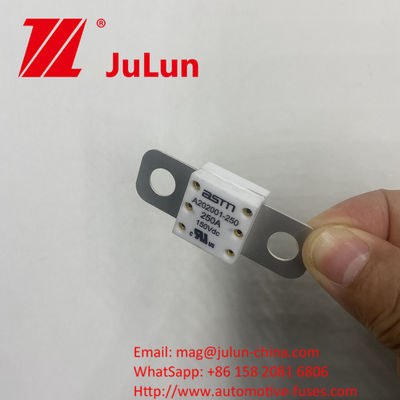 250A 150VDC A202001 ASTM เซรามิกออโตโมทีฟ ฟิวส์สําหรับชาร์จรถยนต์ และอื่นๆ ผลิตจาก เซรามิกทองแดงเงินควอตซ์ทรายทอง