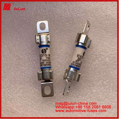 พลังงาน EV 10 * 38 มิลลิเมตร ท่อไฟฟิวส์ EV315-M 3E 15A 500VDC สําหรับรถไฟฟ้า การติดตั้งโบลท์ ตอบสนองมาตรฐาน JASO D622