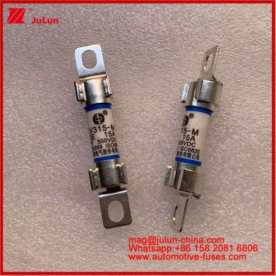 พลังงาน EV 10 * 38 มิลลิเมตร ท่อไฟฟิวส์ EV315-M 3E 15A 500VDC สําหรับรถไฟฟ้า การติดตั้งโบลท์ ตอบสนองมาตรฐาน JASO D622