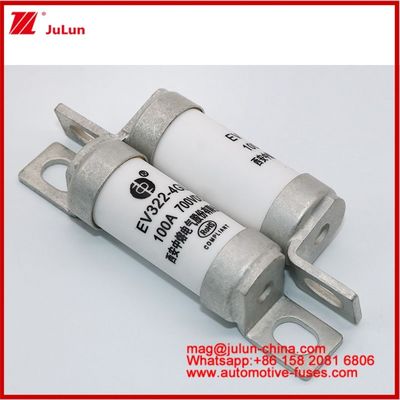 EV322 4GL 100A DC700V EV หรือ HEV รถไฟฟ้า ขนาดเล็ก ขนาดสูง ปัจจุบันเรตสูง โครงสร้างบอลท์ หลอดเซรามิกฟิวส์