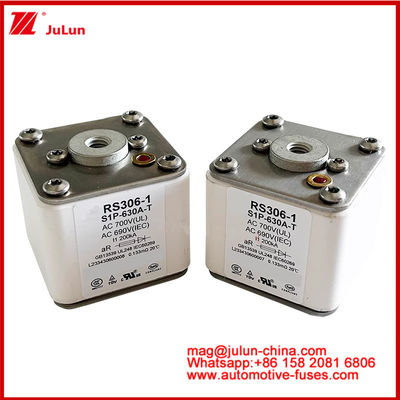 RS306-1 S1P-630A-T AC700 ((UL) Ar AC690V ((IEC) 200KV Square Caremic Fuse EV หรือ HEV การดึงรถไฟฟ้า
