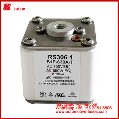 RS306-1 S1P-630A-T AC700 ((UL) Ar AC690V ((IEC) 200KV Square Caremic Fuse EV หรือ HEV การดึงรถไฟฟ้า