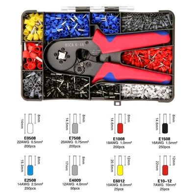 สะดวกสบาย มินิไวร์เฟอร์รูล ทูบูเลอร์ เทอร์มินอล Crimping Plier Kit 1200pcs ครัวเรือนไฟฟ้า