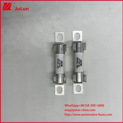 ยานยนต์ไฟฟ้า HEV พิกัดแรงดันไฟฟ้า / พิกัดการขัดจังหวะ DC500V/20KA ASTM HV150 30A 20A DC500V 20KA ฟิวส์แบบโบลต์พร้อมการป้องกัน