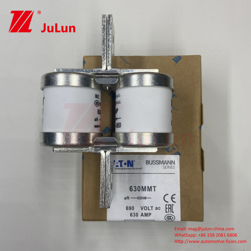 690V ปัจจุบันเซรามิกรถไฟฟิวส์ที่มีการติดตั้งแผ่น Twin Bolt 630A 630MMT
