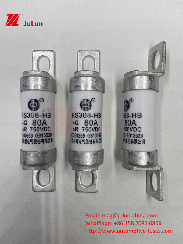 ฟิวส์รถไฟฟ้า RS308 DC750V 10A 15A 20A ด้วยความทนทานต่อการสั่นสะเทือน 63A