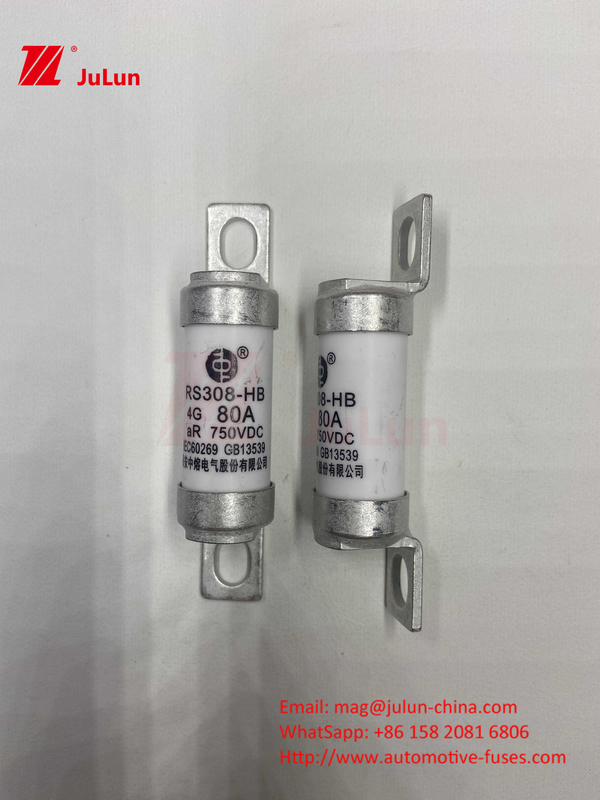 M6 EV Fuse With Bolted Ceramic EV Charger 750VDC Fuse ภาระเคมีและอุณหภูมิสูง 40A 50A RS308