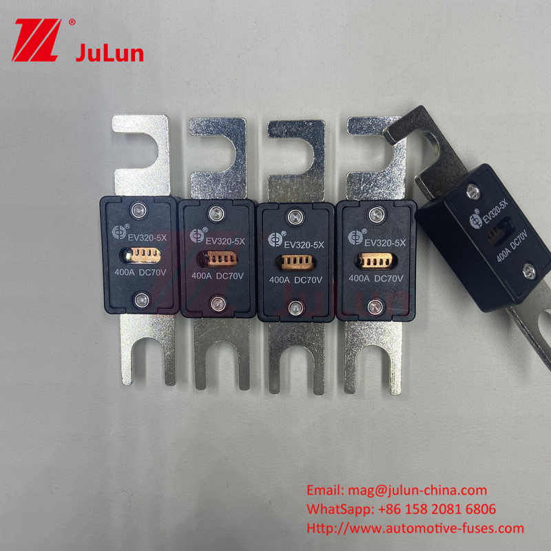 EV320-5C-400A-N 70VDC ฟิวส์เลดออโต้ทองแดงสีดําสําหรับการป้องกันความอ้วนและวงจรสั้น