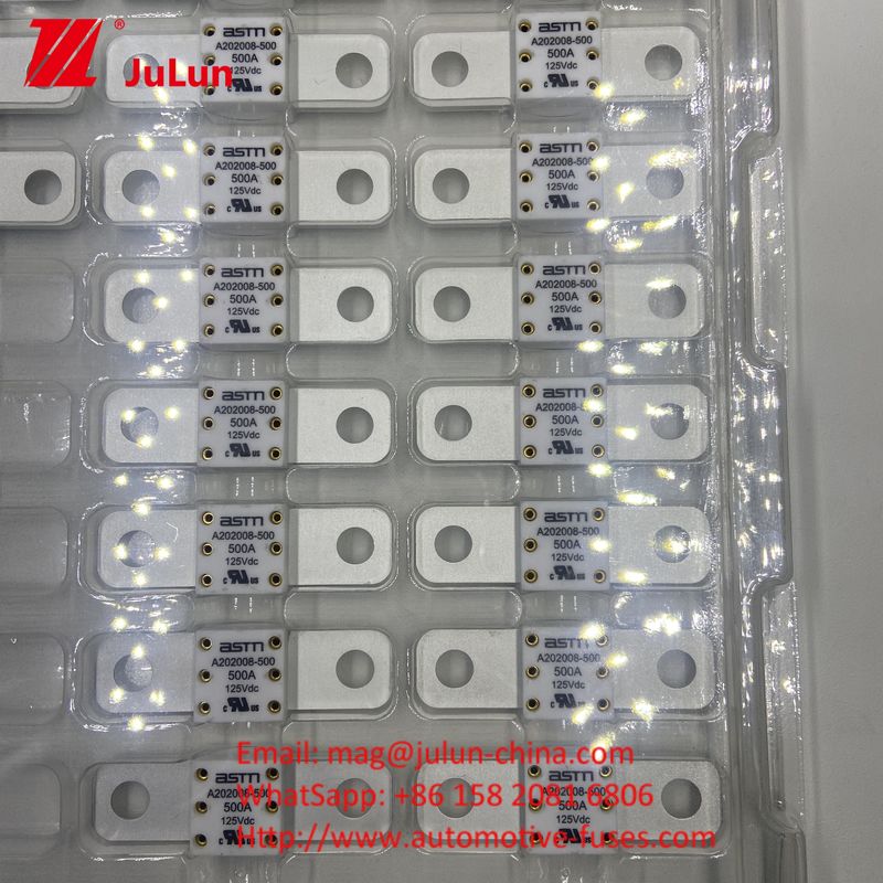 A202008 ASTM 350A 125VDC เซรามิกออโตโมทีฟ ฟิวส์ คุณสมบัติไฟฟ้า 1.0 ใน 4 ชั่วโมง 3.0 ใน 10s ขนาดเล็กสูงสุดสําหรับการป้องกันวงจรสั้น