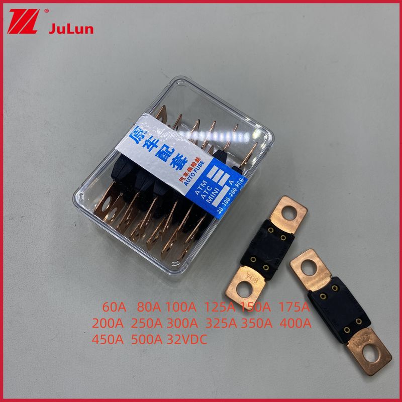 ฟิวส์รถไฟฟ้าทองแดง 32VDC ฟิวส์เล็ก 32V 48V 58V 80V 298 ซีรีส 40A 50A 60A 80A 100A 150A 200A 250A 300A 350A 400A 450A 500A โบลท์บนฟิวส์อัตโนมัติ MEGA