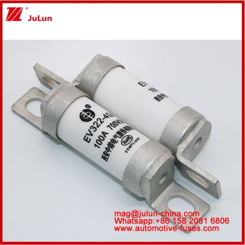 EV322 4GL 100A DC700V EV หรือ HEV รถไฟฟ้า ขนาดเล็ก ขนาดสูง ปัจจุบันเรตสูง โครงสร้างบอลท์ หลอดเซรามิกฟิวส์