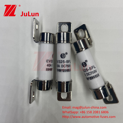 10A-50A 750VDC เซรามิกออโตโมทีฟ ฟิวส์ พร้อมบอลท์มอนท์ เซรามิก Ev325 ความสามารถในการทําลายฟิวส์ EV325 20KA 50kA 15A 25A
