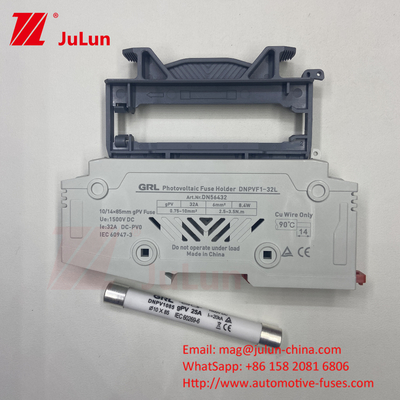 ฟิวส์ 1500vdc 20a DNPVF1-32L ระบบแสงอาทิตย์ พีวี ฟิวส์ 1500vdc การเป่าเร็ว เซรามิค DIN Rail Moun 10x85MM ฟิวส์ความร้อน 1500V