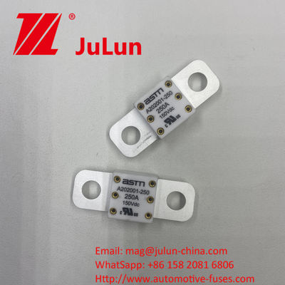 300A 150VDC A202001 วิธีการติดตั้งสกรูบอลท์ ง่ายในการติดตั้ง 20 * 55 มิลลิเมตร เซรามิครถยนต์ไฟฟิวส์ที่มีการแนะนําทอร์คแน่น 11-13N · m สําหรับ M8