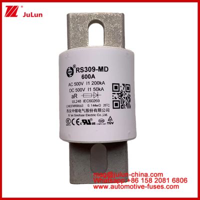 เครื่องขับเคลื่อนพลังงาน ระบบพลังงาน เซรามิก ออโต้ ฟิวส์ RS309-MD 600A 500VAC 200KA 500VDC 50KA AR ยานไฟฟ้าท่อ 30-800A