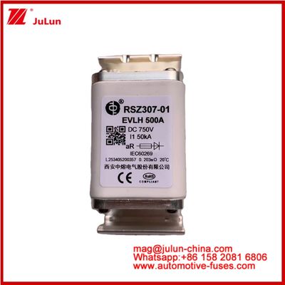 RSZ307-01 EVLH 500A 750VDC FUSE 50KA Square เครื่องชาร์จรถยนต์เซรามิค เครื่องจักรยานไฟฟ้า และอุปกรณ์ ขนาดเล็ก ความละลายต่ํา I2t ค่านิยมความสามารถในการทําลายสูง พลังงาน